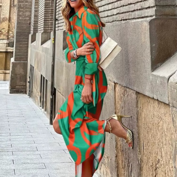 Chic Me Dresses & Skirts - Chic Me Geo Print Wrap Shirt Dress NWOT Size XL (Fits Size 14/16)